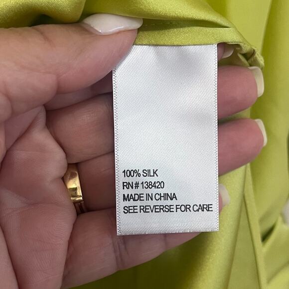 Anthropologie Etcetera Silk Womens Shirt Size 10 Green Lace Up Office Work - Picture 6 of 8